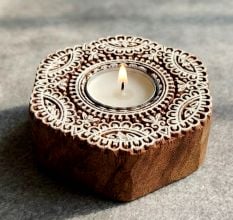 Handcrafted Wooden Floral T Light Decor Piece